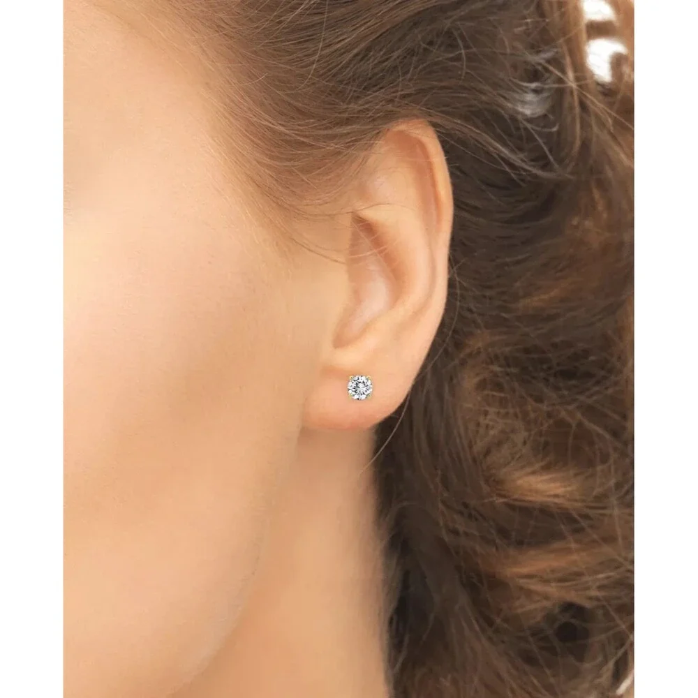 R.H. Macy & Co Lab Grown White Sapphire Stud Earrings Set 14K GP Sterling Silver